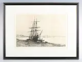 William Lionel Wyllie, Unloading a leaky tender ship, etching