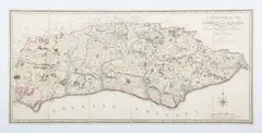 William Faden, Folding map of the County of Sussex, a reduced version of the survey by Thomas Gream, engraving with hand colouring in twelve sections