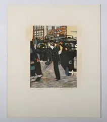 Rupert Shephard, Policeman, colour linocut