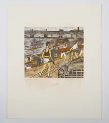 Rupert Shephard, Putney Reach, colour linocut