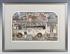 Graham Clarke, Johnny Garlic Sausage, etching with hand colouring