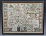John Speed, Oxfordshire described with y Citie and the Arms of the Colledges of y Famous University Ao 1605' (Map of the County), engraving with later colour