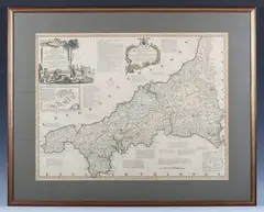 Thomas Kitchin, New and Improved Map of Cornwall, engraving hand coloured in outline