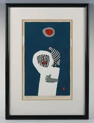 Umetarō Azechi, Figure with Bird, colour woodblock print