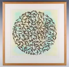 Zadok Ben David, Conversation Piece, etching with aquatint with a watercolour background