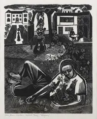 Eric James Mellon, Allegory', 20th century woodblock, artist's proof, signed and titled in pencil