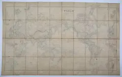 John Arrowsmith, A Chart of the World on Mercator’s Projection, shewing the Principal Ocean Steam Routes & the Submarine Telegraphs &c, engraving in 40 sections with hand-colouring