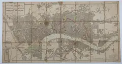 Edward Mogg, An Entire new Plan of the Cities of London & Westminster with the Borough of Southwark, Comprehending the New Buildings and other Alterations, to the Year 1805, showing from Hyde Park to Mile End in t, engraving with hand-colouring in 24 sections