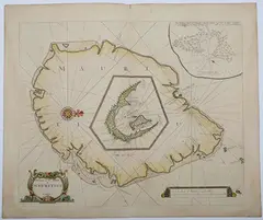 John Thornton, A Chart of the Island of Mauritius, engraving with later hand-colouring on laid paper