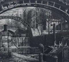 Gérard Trignac, Le Canal St Martin, etching on wove paper