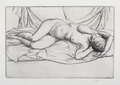 Stanley Roy Badmin, Reclining Female Nude, monochrome etching on wove paper