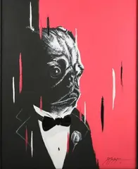 Jay Fortune, The Dogfather, 21st century embellished colour print on canvas laid onto board