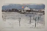 Edwin La Dell, Snow Evening in Kent, lithograph in colours on wove paper