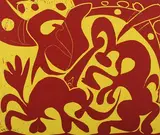 La Pique en Rouge et Jaune (The Bullfight in Red and Yellow) by Pablo Picasso, linocut, sold Aug 2024