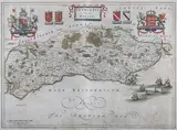 Joan Blaeu, Suthsexia vernacule Sussex' (Map of the County of Sussex), engraving with later hand-colouring on laid paper