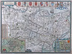 John Speed, Kent with her Cities and Earles Described and Observed' (Map of the County of Kent), engraving with later hand-colouring on laid paper