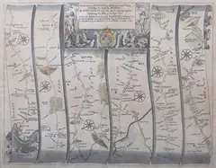 John Ogilby, The Road from London to Hith in Com Kent including the Road by Maidstone' (Ribbon Map), engraving with later hand-colouring on laid paper