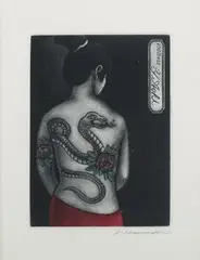 Katsunori Hamanishi, Exlibris Y. Aoki’ (Snake Tattoo), 21st century mezzotint from an edition of 70