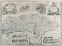 Emanuel Bowen, An Accurate Map of the County of Sussex, engraving with later hand-colouring
