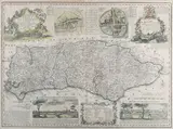 Emanuel Bowen, An Accurate Map of the County of Sussex, engraving with later hand-colouring