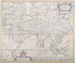 Jan Janssonius, Asia Antiqua cum finitimis Africae et Europae Regionibus' (Map of India, China and the Middle East), engraving with later hand-colouring on laid paper