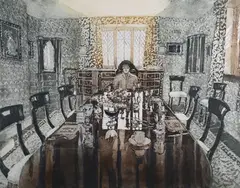 Lucy Willis, The Dining Room, 1990, soft ground etching with aquatint