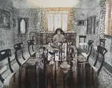 Lucy Willis, The Dining Room, 1990, soft ground etching with aquatint