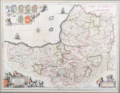 Joan Blaeu, Somerset Tensis Comitatus, Somerset Shire' (Map of the County), engraving with later hand-colouring on laid paper