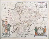 Johannes Janssonius, Devoniae descriptio: the description of Devonshire, engraving with later hand-colouring on laid paper