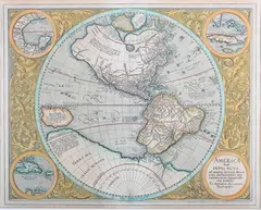 Michael Mercator, America Sive India Nova' (Map of the Western Hemisphere including the Americas, New Guinea and Antarctica), engraving with later hand-colouring on laid paper
