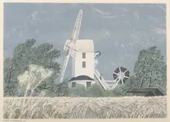 Saxtead Windmill and Horstead Mill, a pair of 20th century lithographs in colours on wove paper by David Gentleman, both signed and dated '66 in pencil, sold Nov 2023
