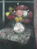 Richard Bawden, Fading Roses, etching with aquatint