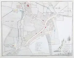 James Edwards, An Ichnographical Plan of Steyning, in Sussex' (Street Map of the Sussex Town), engraving with later hand-colouring