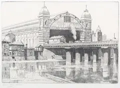 R.H. Eason, Cannon Street Station, London, monochrome etching