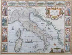 John Speed, Italia' (Map of Italy), engraving with later hand-colouring on laid paper
