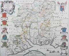 Joan Blaeu, Hantonia sive Southantonensis comitatus vulgo Hant-shire' (Map of Hampshire), engraving with later hand-colouring on laid paper