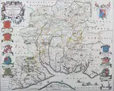 Joan Blaeu, Hantonia sive Southantonensis comitatus vulgo Hant-shire' (Map of Hampshire), engraving with later hand-colouring on laid paper