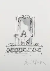 Quentin Blake, Cyrano standing Naked on the Balcony, lithograph on wove paper