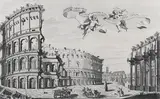 Matteo Gregorio de Rossi, Antiquum Amphiteatrum vna cum Triumphali Arco Flavium Maximi Romae errectum…' (View of the Colosseum and Arch of Constantine, Rome), etching with engraving on laid paper