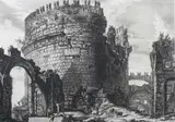 Sepolcro di Cecilia Metella' (Tomb of Cecilia Metella) by Giovanni Battista Piranesi, etching with engraving on laid paper, sold Aug 2023