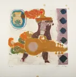 Théo Tobiasse, La Dame au Violoncelle, mixed media etching in colours