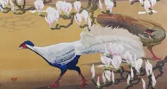William Giles, Peacock, Peahen and Magnolia, woodcut in colours