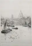 William Lionel Wyllie, St. Paul's from the Thames, etching on laid paper