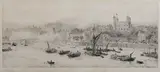 William Lionel Wyllie, Tower of London from the Thames, etching on laid paper