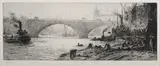 William Lionel Wyllie, London Bridge and the River Thames, and Southwark Bridge with Cannon Street Station, a pair of early 20th century etchings with aquatint