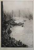 William Lionel Wyllie, River Thames towards Tower Bridge, etching