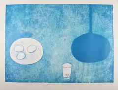 William Scott, Blue Still Life, lithograph in colours on wove paper