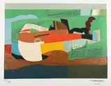 Max Papart, Homage à Picasso (Cubist Composition), mixed media etching with collage on wove paper