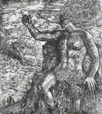 Betty Nankervis, The Giant of Trencrom, soft ground etching with aquatint
