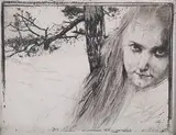 Koloman Moser, Girl in a Landscape, etching with drypoint